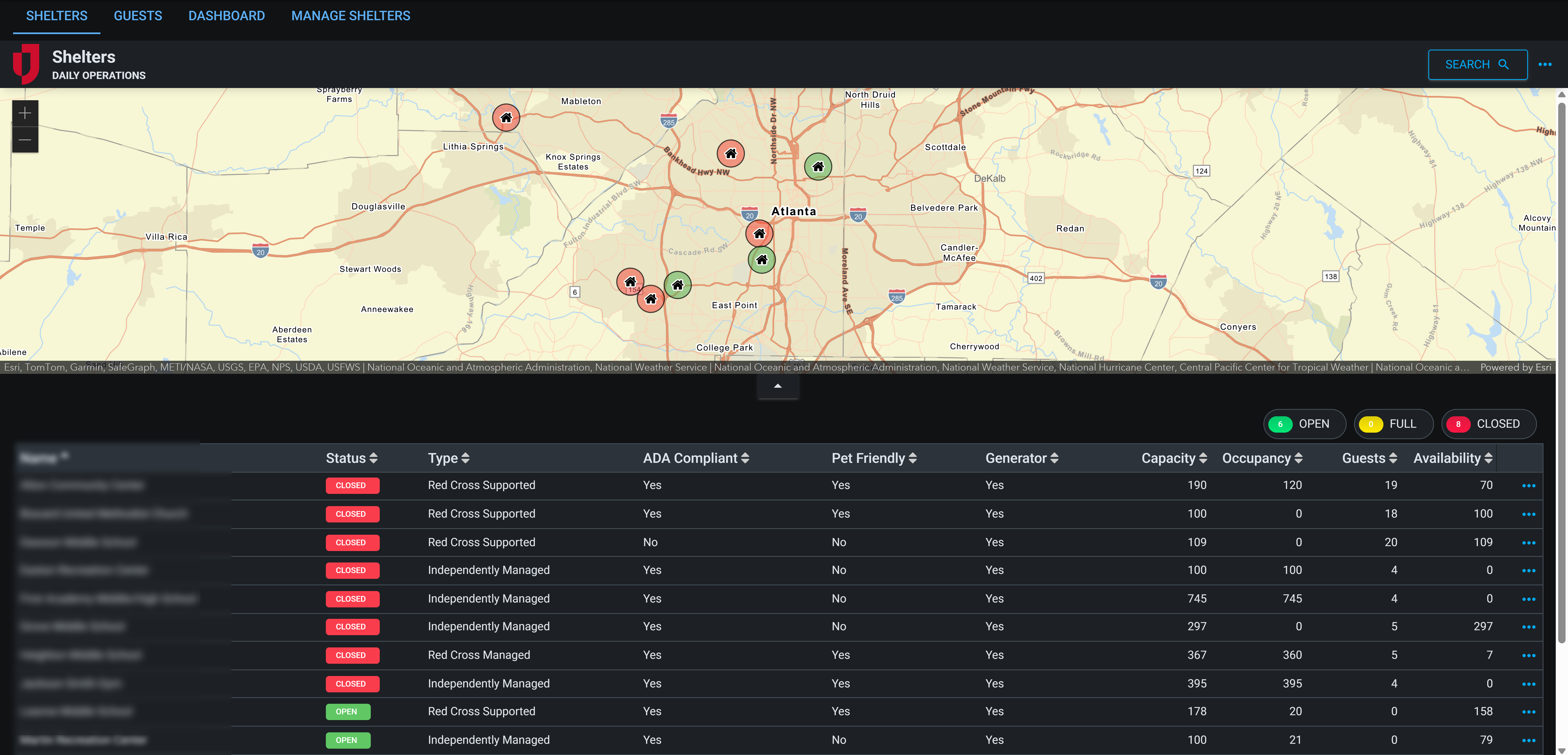 Shelters with Registration - Daily Operations - Dark Mode